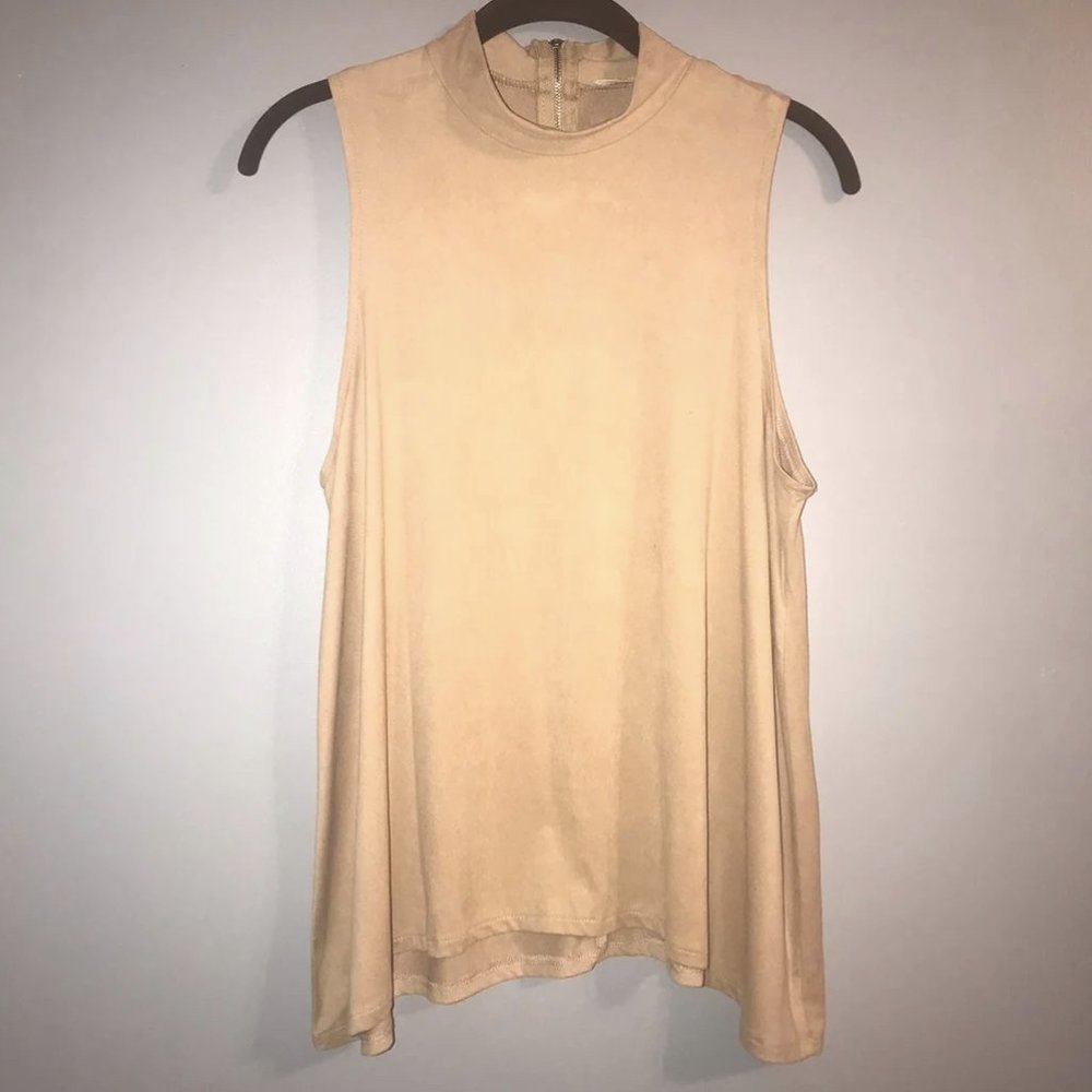 Sans Souci Faux Suede Tan Blouse, Small